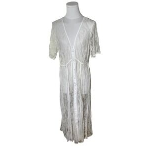Romantic Lace Maxi Dress Sheer Button Front Ivory Anthropologie Women L